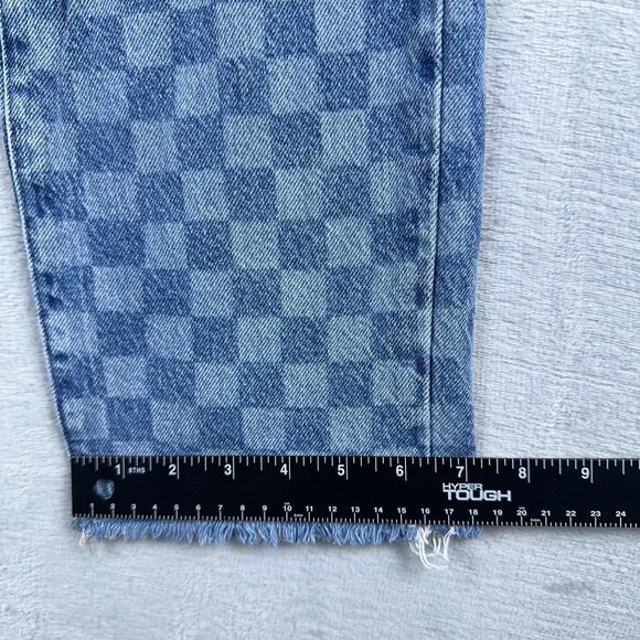 Pacsun Jeans Womens Straight Cropped Plaid Raw Hem 100% Cotton Blue Size W27 - Picture 9 of 10